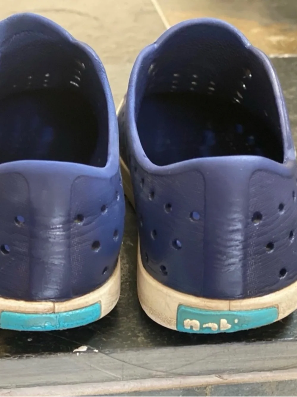 Native Jefferson Navy Blue Slip-On Sneakers with White Toe Caps J2